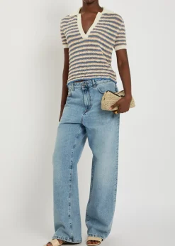 Ophelia striped fine-knit polo top