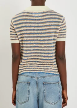 Ophelia striped fine-knit polo top