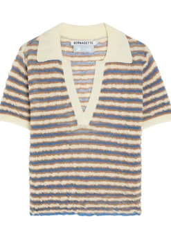 Ophelia striped fine-knit polo top