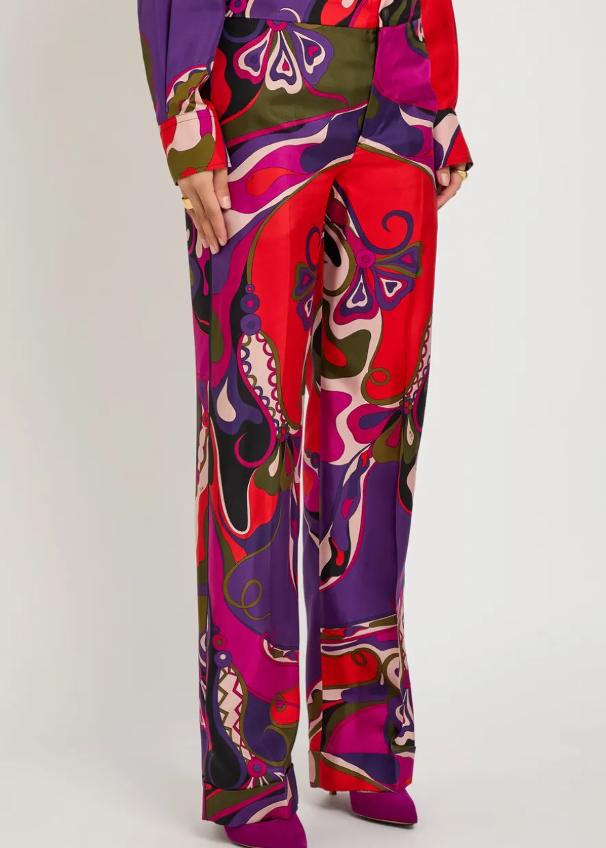 Orchidee printed silk trousers