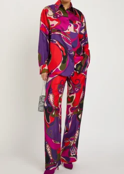 Orchidee printed silk trousers