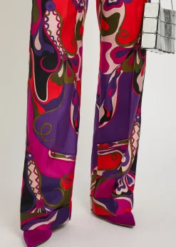Orchidee printed silk trousers