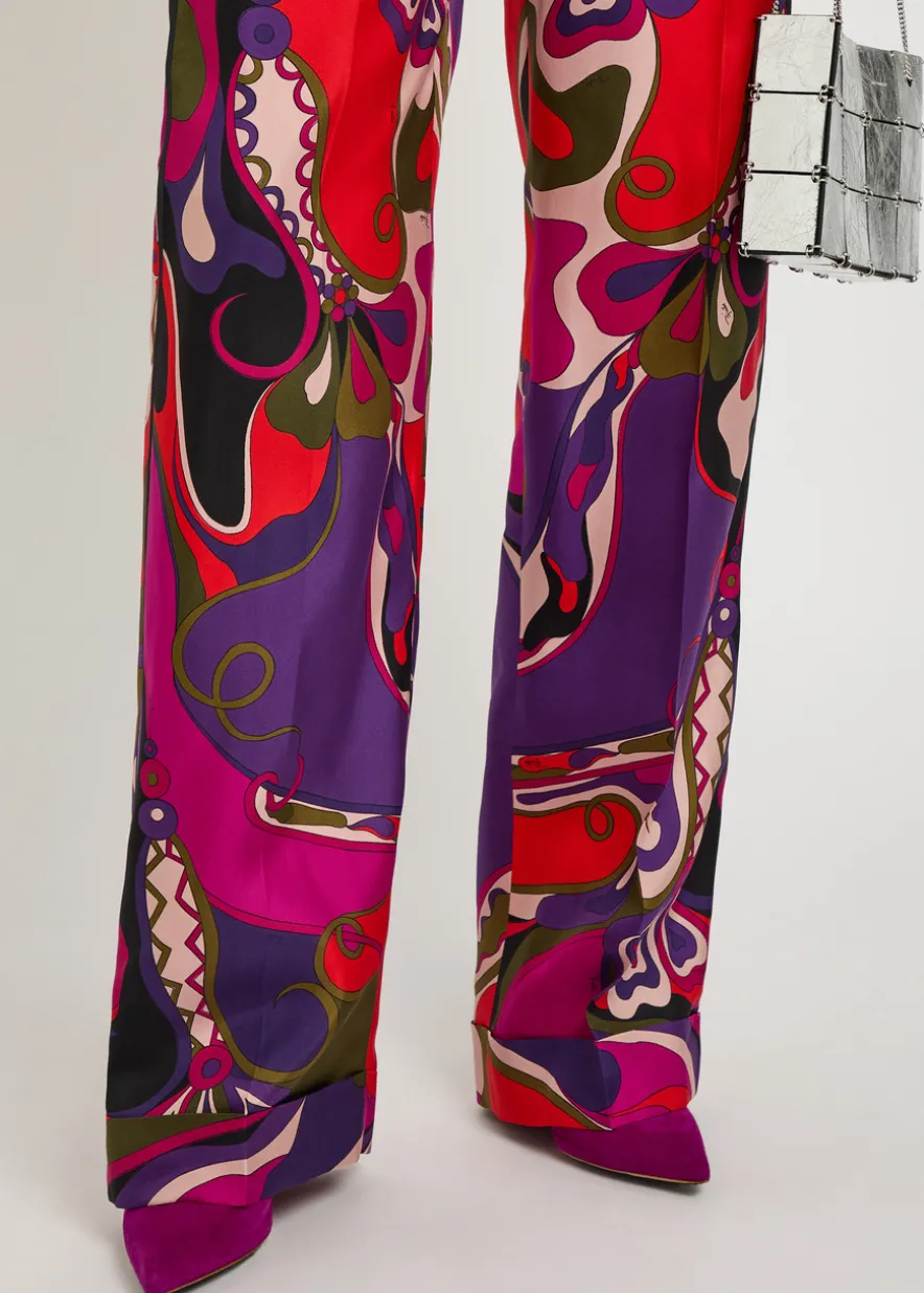 Orchidee printed silk trousers