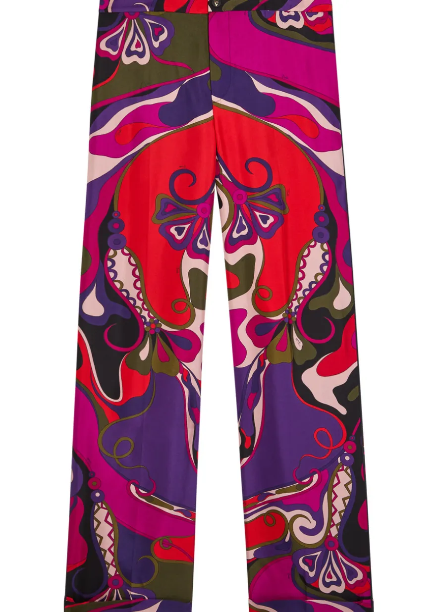 Orchidee printed silk trousers