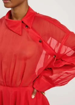 Organza silk-chiffon shirt dress