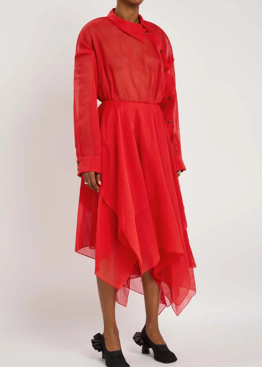 Organza silk-chiffon shirt dress