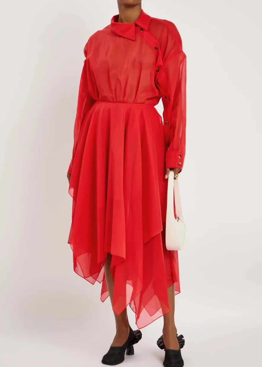 Organza silk-chiffon shirt dress