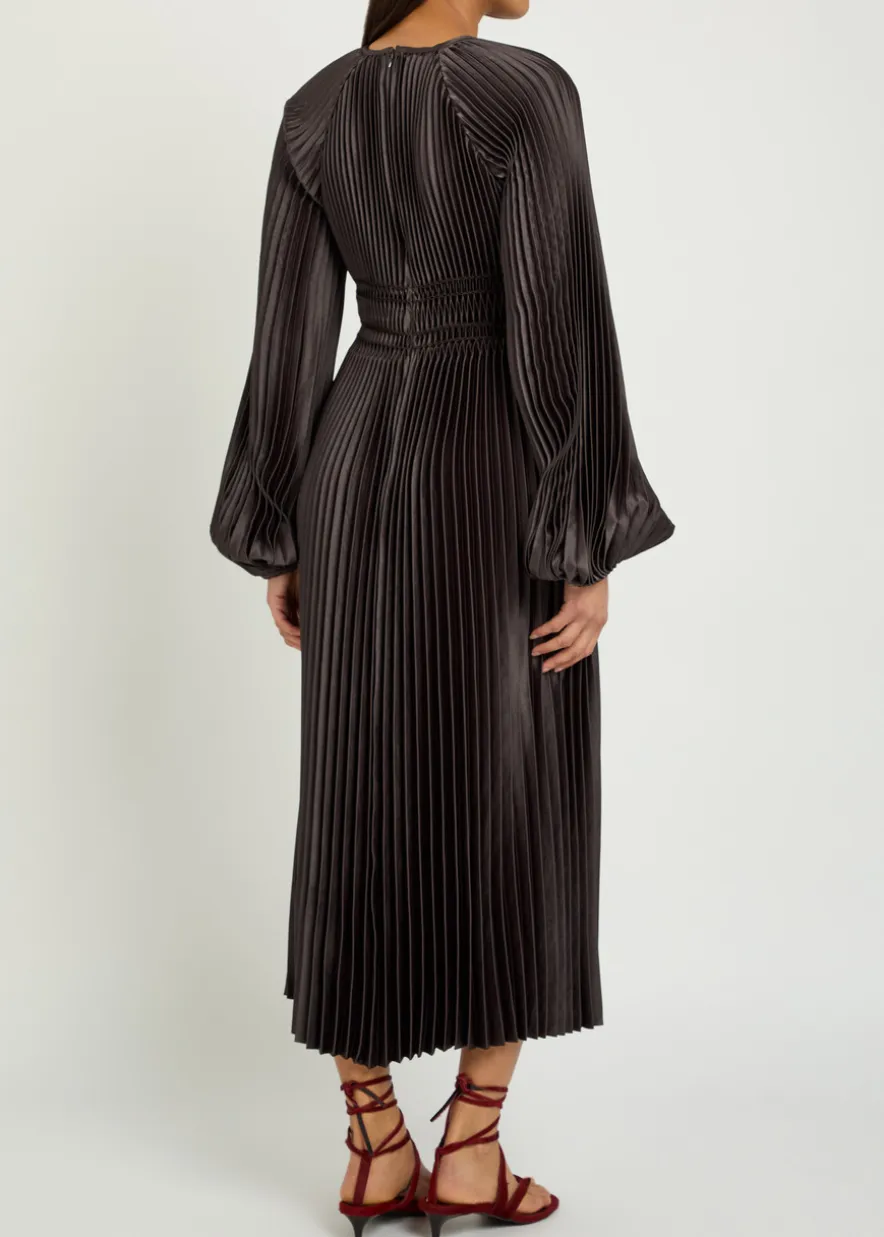 Ortiz pleated satin midi dress