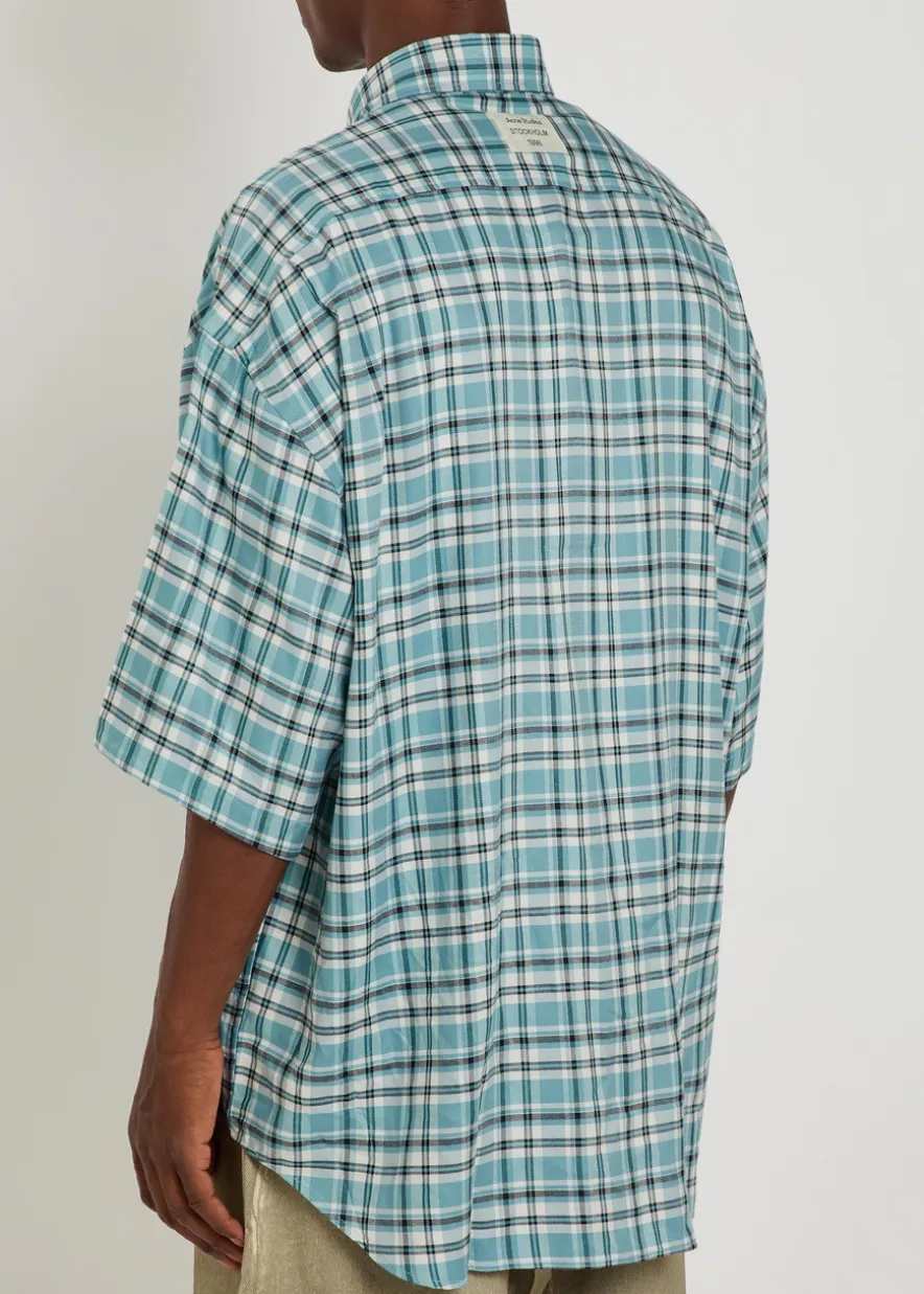 Oversized checked woven shirt