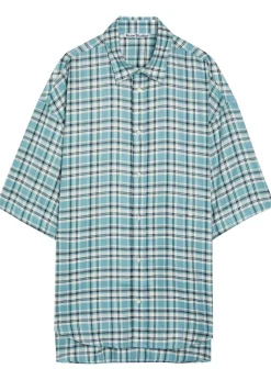Oversized checked woven shirt