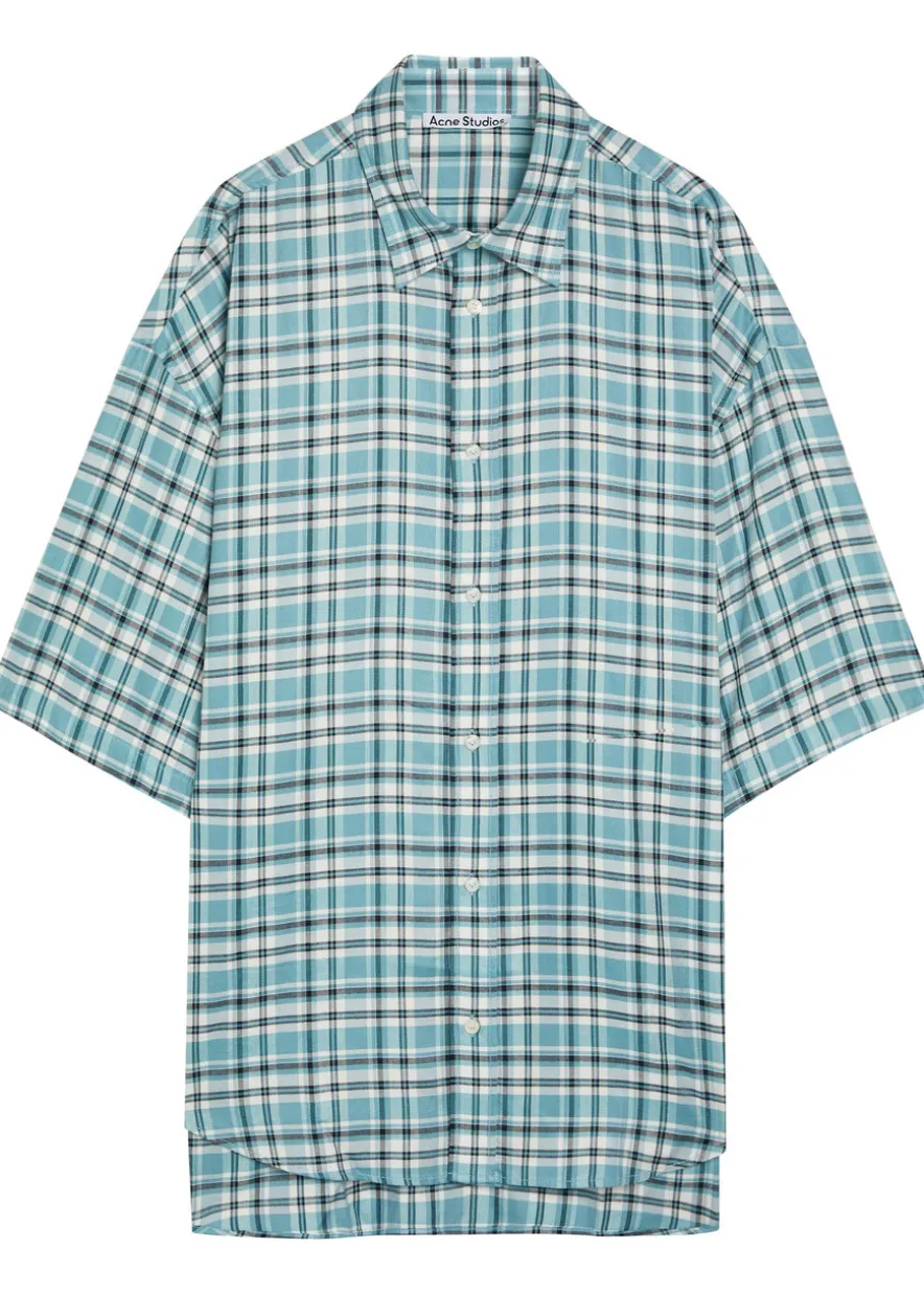 Oversized checked woven shirt