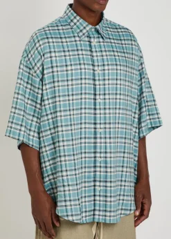 Oversized checked woven shirt
