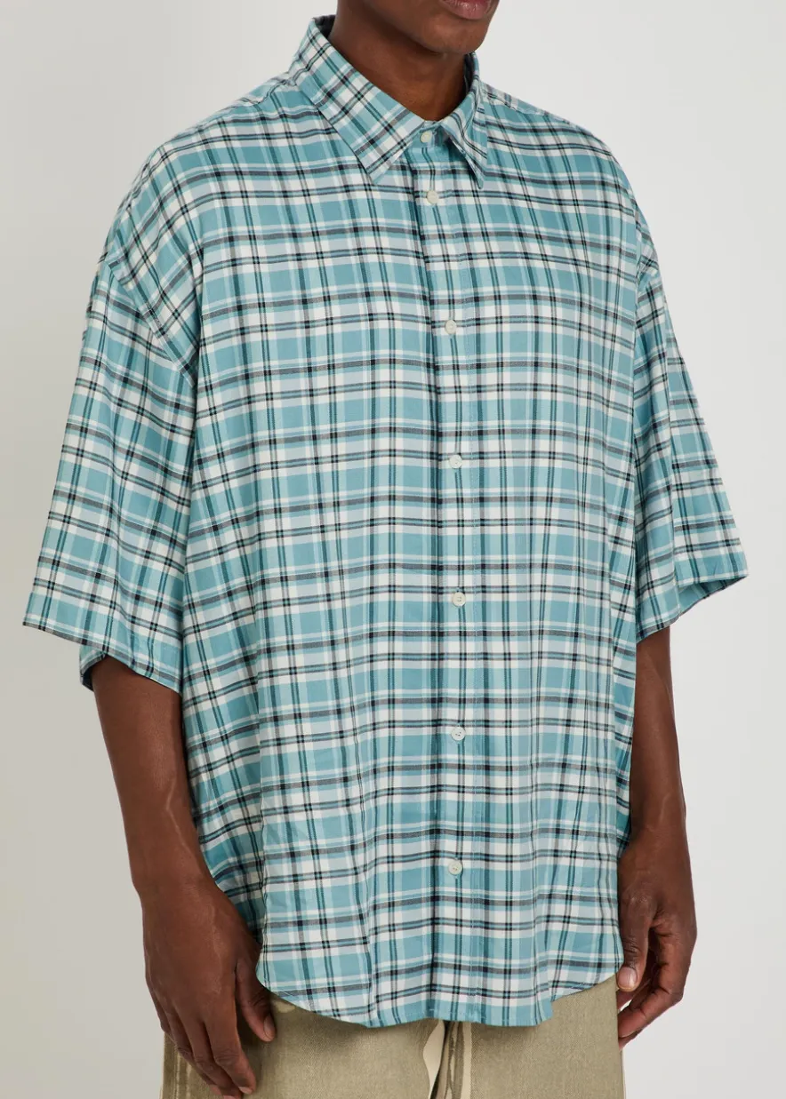 Oversized checked woven shirt