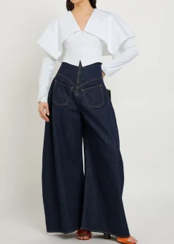 Oversized-collar cropped cotton-blend jacket
