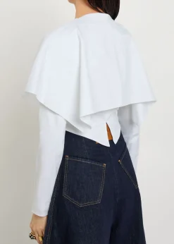 Oversized-collar cropped cotton-blend jacket