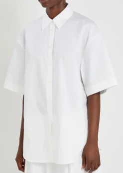 Oversized short-sleeve cotton-poplin shirt