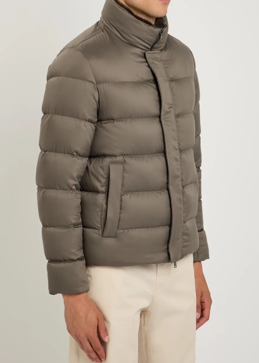 Padded fur-collar shell jacket