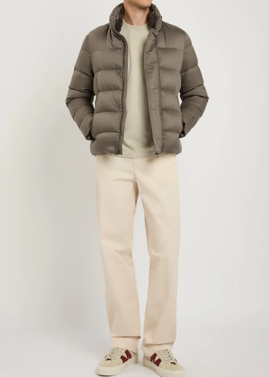 Padded fur-collar shell jacket