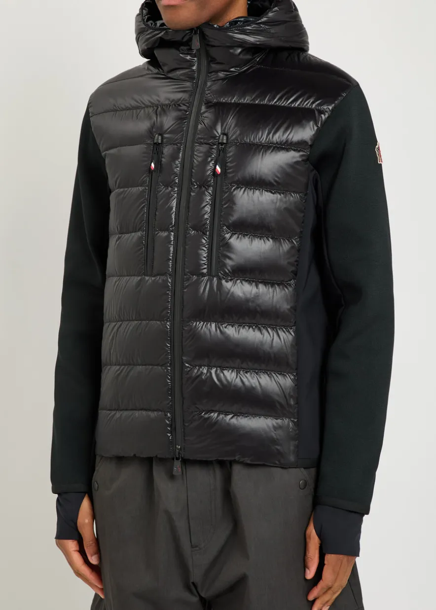 Padded hooded close-knit and nylon jacket