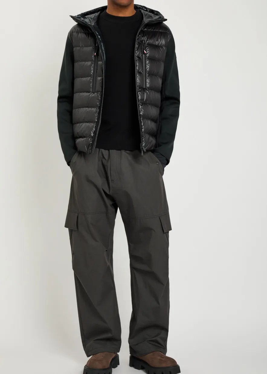 Padded hooded close-knit and nylon jacket