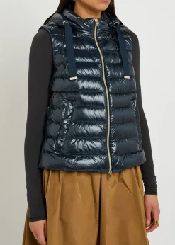 Padded hooded glossed shell gilet