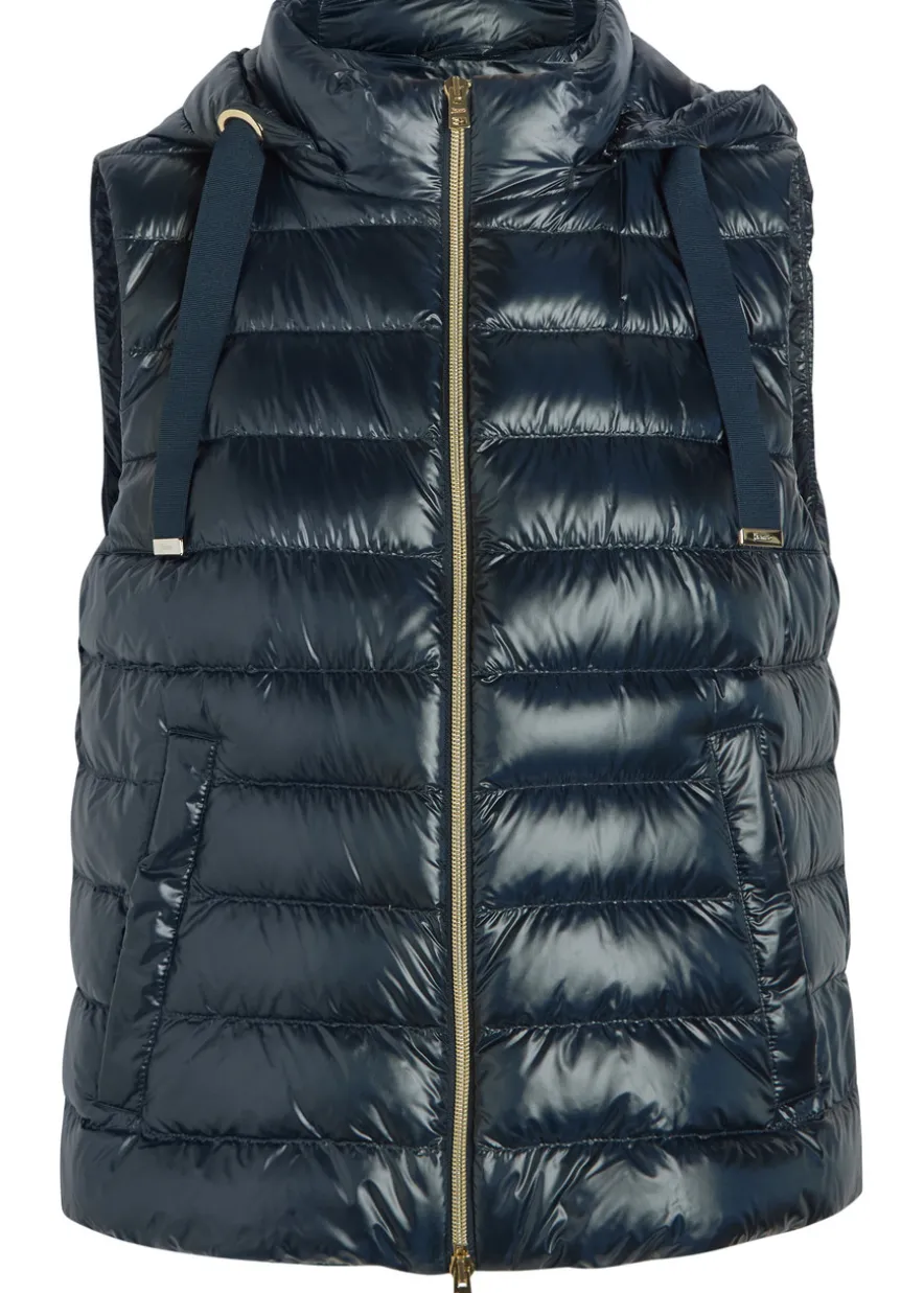 Padded hooded glossed shell gilet