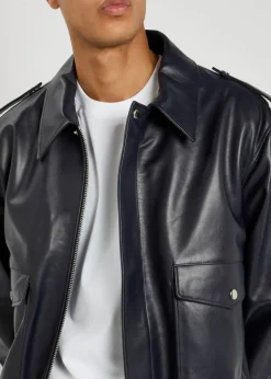 Padded leather bomber jacket