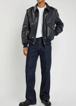 Padded leather bomber jacket