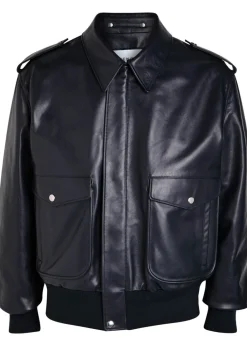 Padded leather bomber jacket