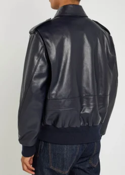 Padded leather bomber jacket