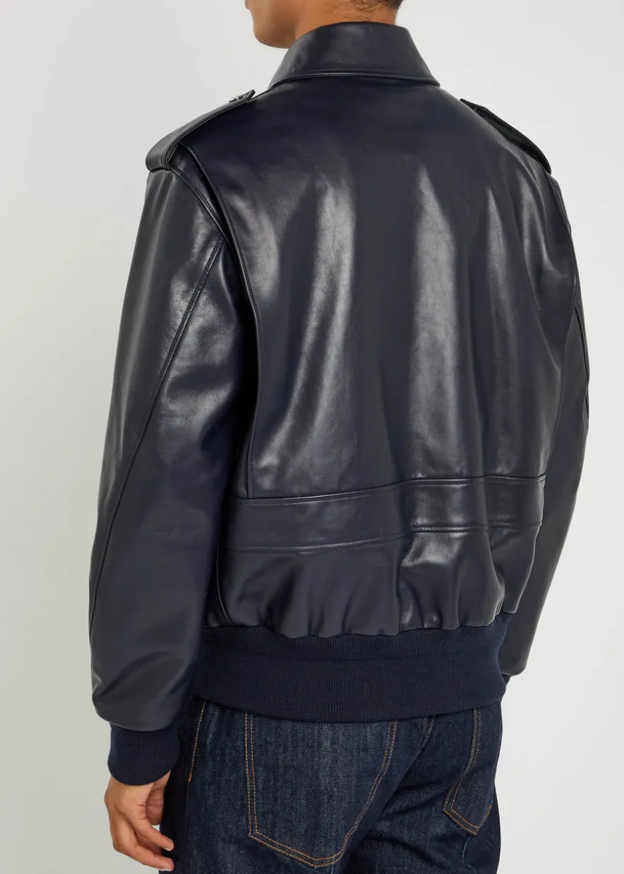 Padded leather bomber jacket