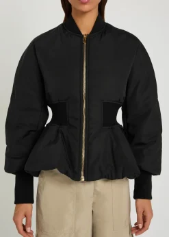 Padded peplum-hem woven bomber jacket