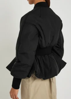 Padded peplum-hem woven bomber jacket