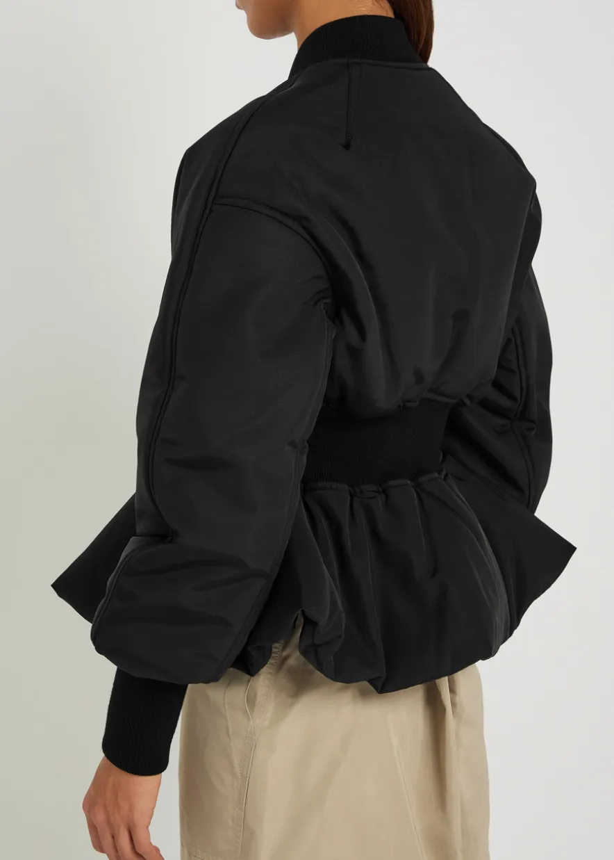 Padded peplum-hem woven bomber jacket