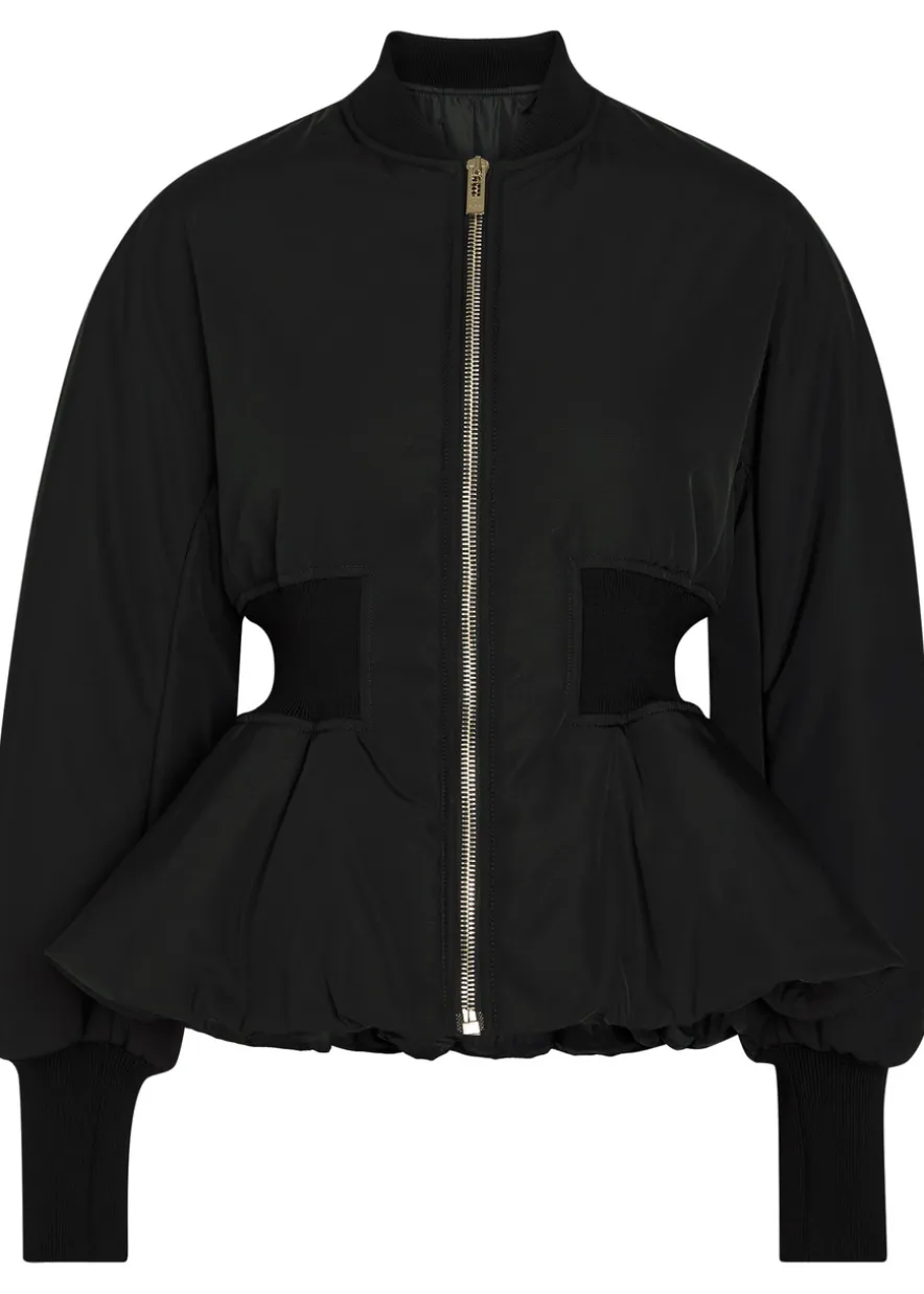 Padded peplum-hem woven bomber jacket