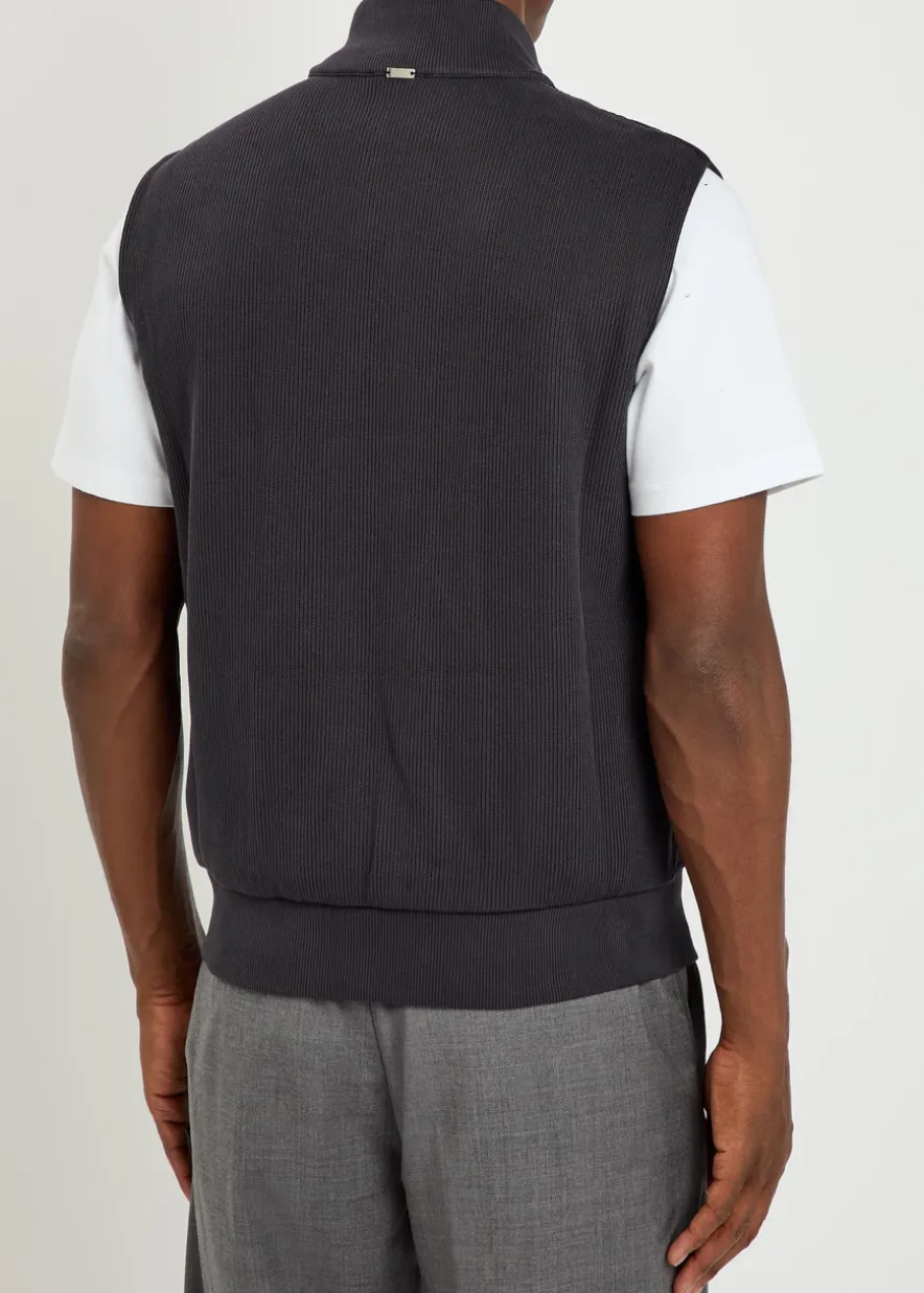 Padded stretch-shell and cotton-knit gilet