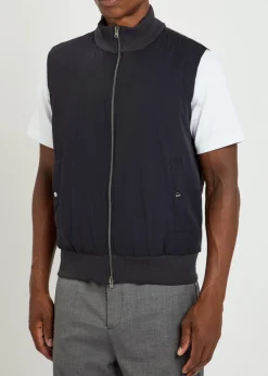 Padded stretch-shell and cotton-knit gilet