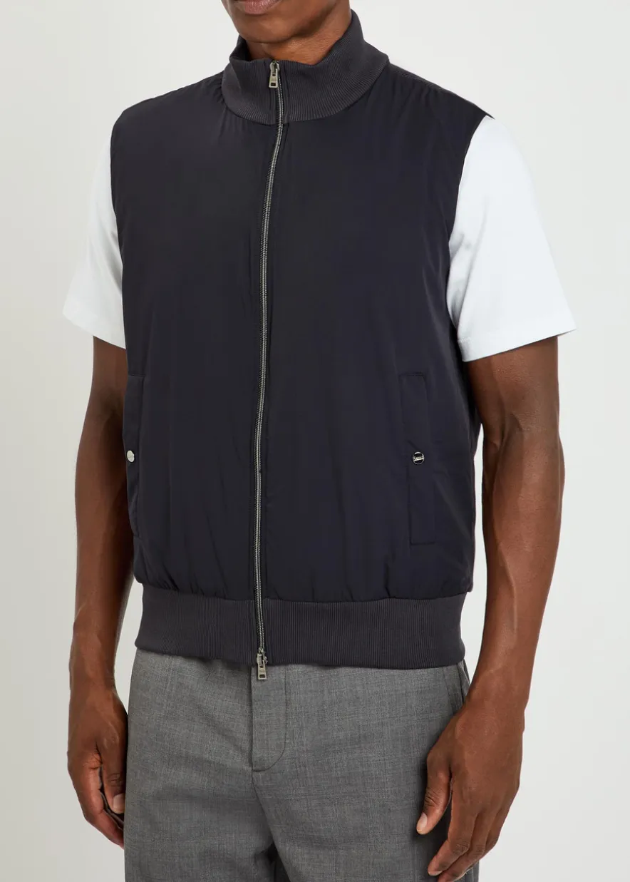 Padded stretch-shell and cotton-knit gilet