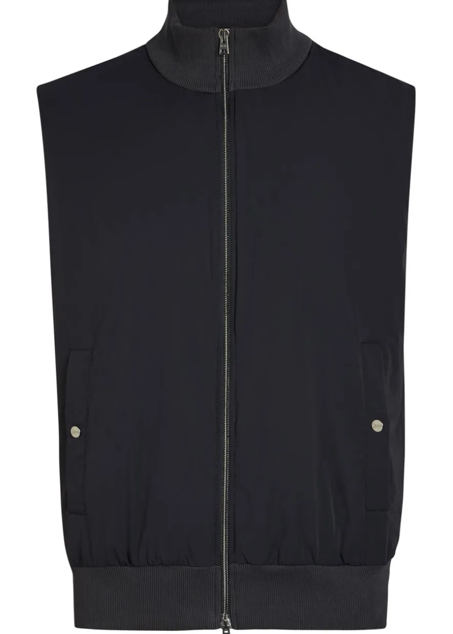 Padded stretch-shell and cotton-knit gilet