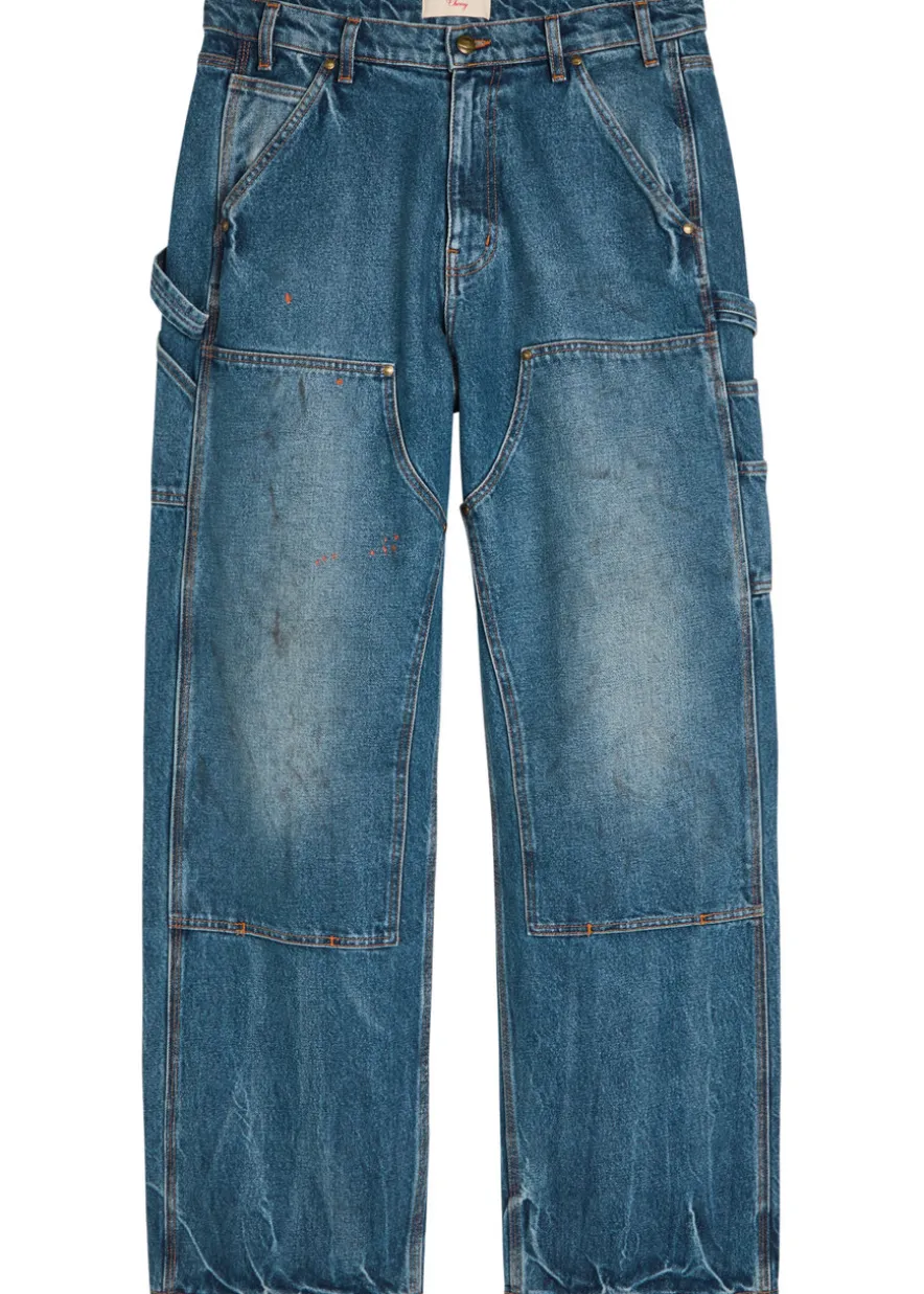 Paint-effect washed wide-leg jeans