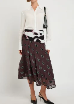 Paisley-devoré asymmetric silk-blend midi skirt