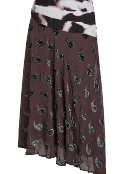 Paisley-devoré asymmetric silk-blend midi skirt