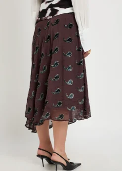 Paisley-devoré asymmetric silk-blend midi skirt