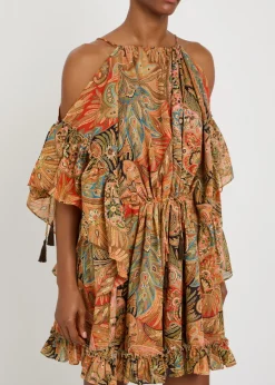 Paisley frill cotton mini dress