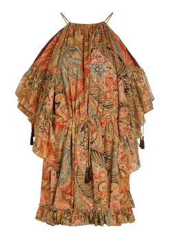 Paisley frill cotton mini dress