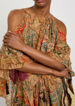 Paisley frill cotton mini dress
