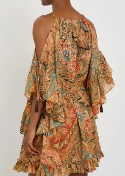 Paisley frill cotton mini dress