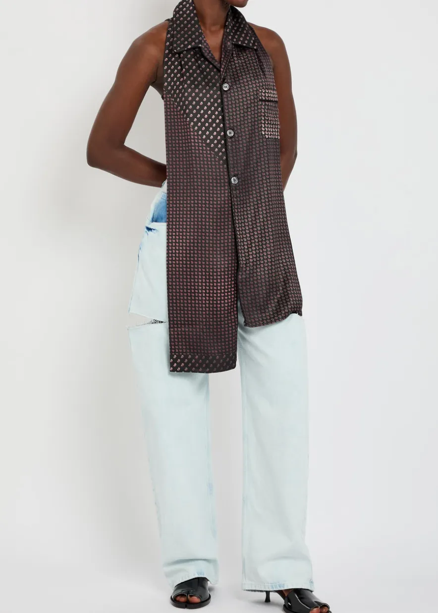 Paisley-print backless satin top