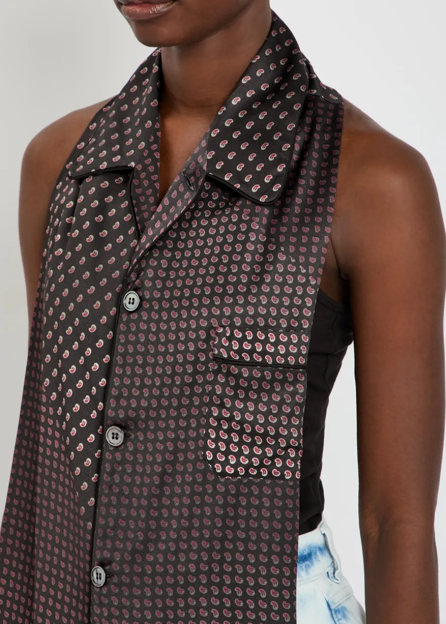 Paisley-print backless satin top