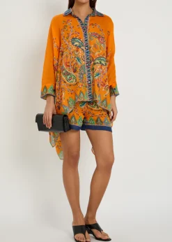 Paisley-print ramie shorts